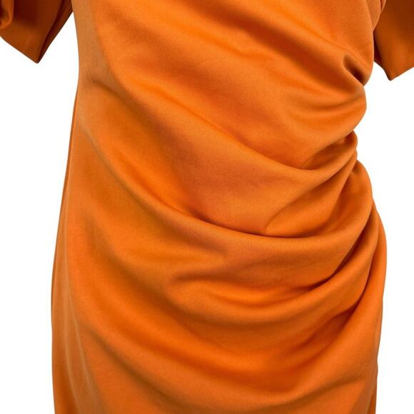 Asos Design Womens Orange Ruched Off The Shoulder Puff Sleeve Sheath Dress sz 10 - Picture 6 of 16